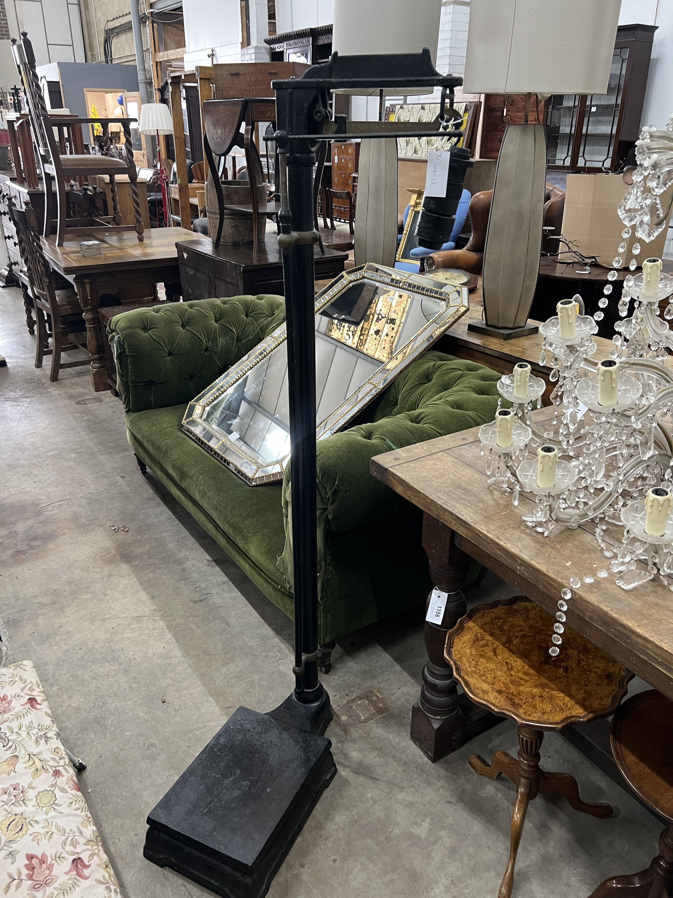 A set of Victorian cast iron weighing scales, height 158cm